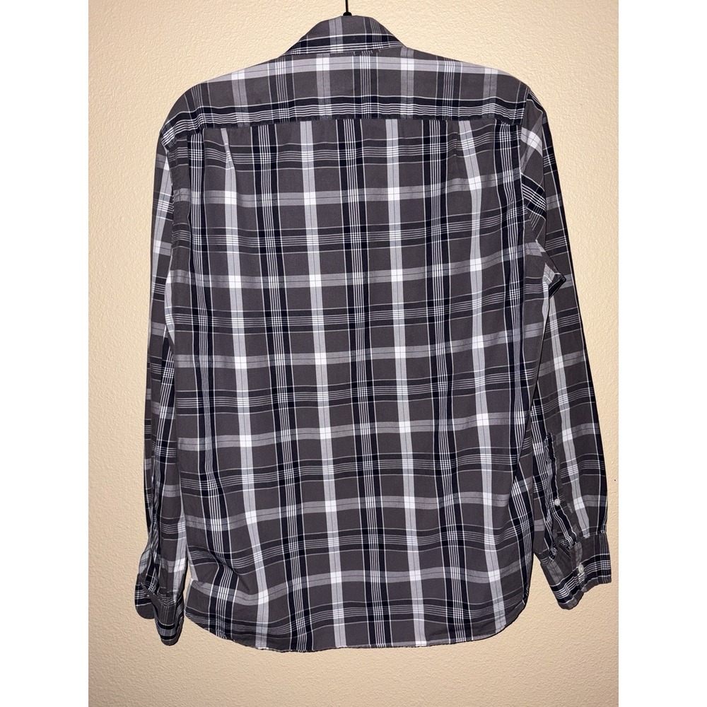J Crew mens M Shirt Long sleeve button plaid Gray Black White 100% Cotton - Picture 2 of 6